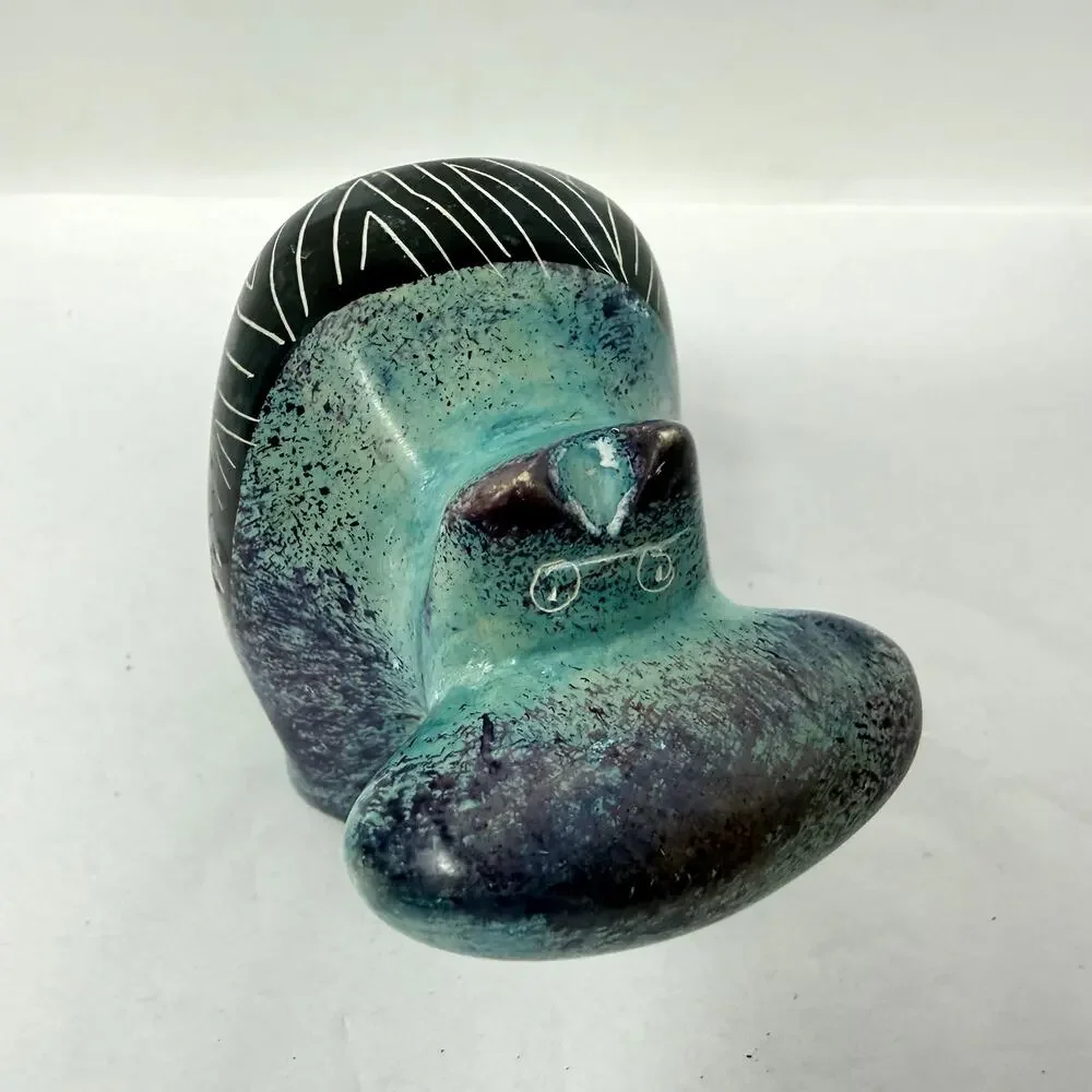 Abstract Hand Carved Stone Animal Figurine Blue Black Tribal Art Sculpture